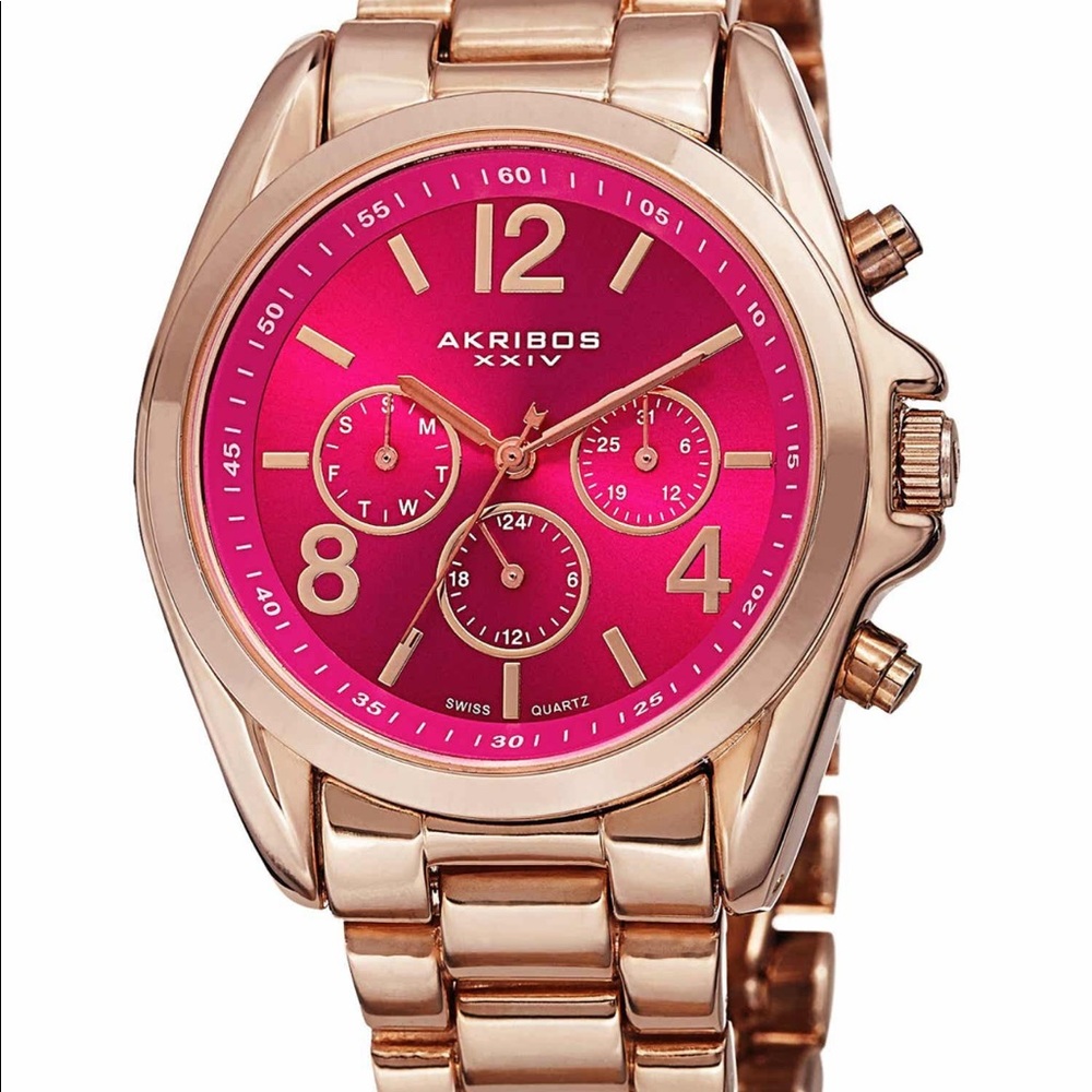Akribos Women’s quartz bright pink dial watch
